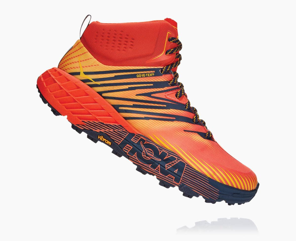 Pánské Turistické Boty Hoka One One Speedgoat Mid GORE Červené Zlaté | CZ.380FIUOHQ