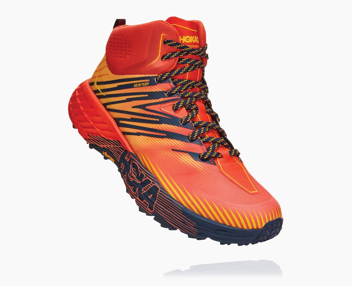 Pánské Turistické Boty Hoka One One Speedgoat Mid GORE Červené Zlaté | CZ.380FIUOHQ